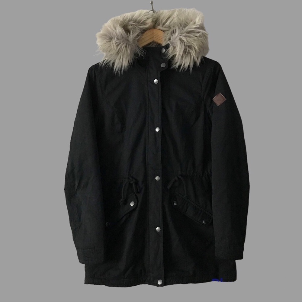 Hollister Black Parka Coat with Faux Fur Trim